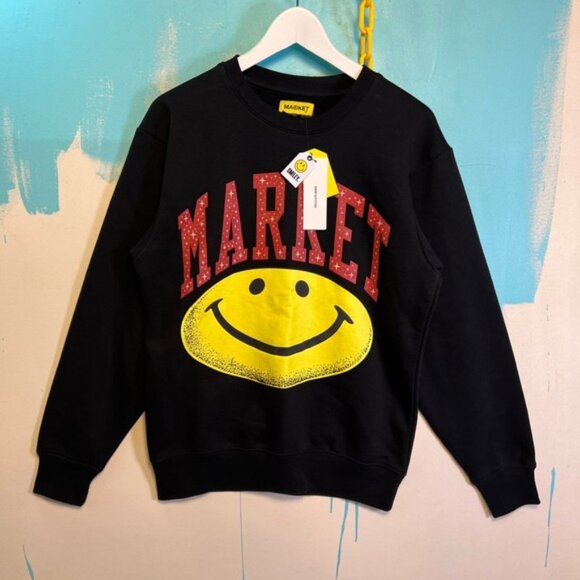 Market Smiley Face NWT Sweatshirt Black Red Yellow Size S Streetwear Collab - Picture 1 of 5